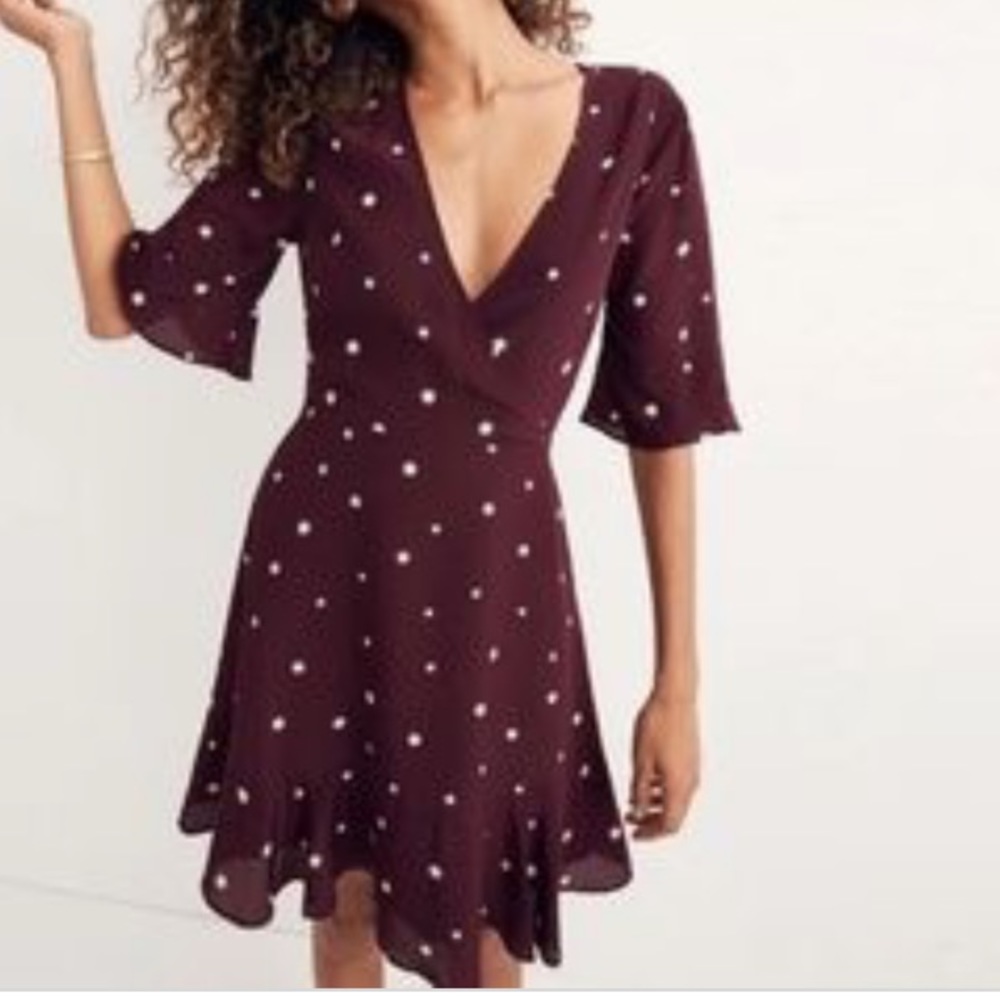 Madewell silk flutter hem dress, star mix print